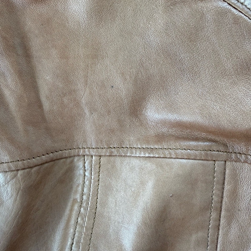 Bernardo Leather Bomber Jacket Petite XS Chestnut Brown Distressed Scuffed - Picture 14 of 16